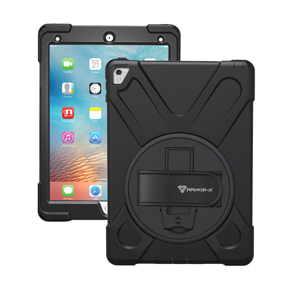 ARMOR-X  iPad Pro 9.7 2016 shockproof case, impact protection cover with hand strap and kick stand. One-handed design for your workplace.