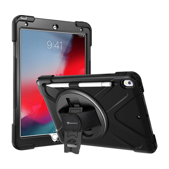 ARMOR-X iPad Pro 10.5 2017 shockproof case, impact protection cover with hand strap and kick stand. One-handed design for your workplace.