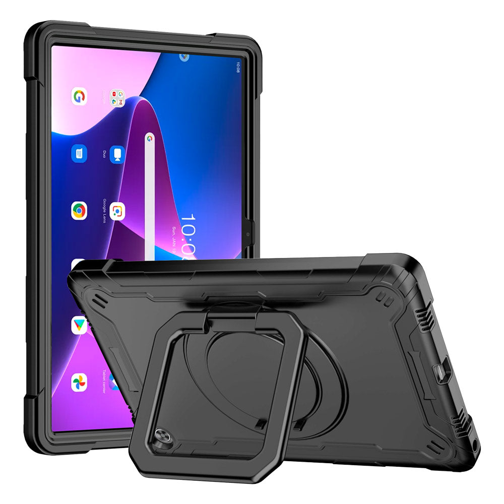 Dteck Screen Protector Case for Lenovo Tab M10 Plus (3rd Gen) 2022  10.6-inch TB-125F/TB-128F,Shockproof Rubber Armor 3-Layer Protection Case  Stand Cover with Adjustable Shoulder/Hand Strap,Black 