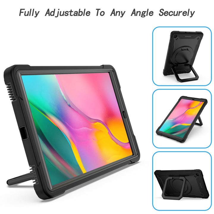 ARMOR-X Samsung Galaxy Tab A 10.1 (2019) T515 T510 shockproof case, impact protection cover with folding grip kickstand for comfortable viewing and typing angle.