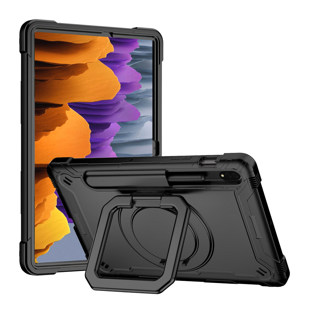 ARMOR-X Samsung Galaxy Tab S7 SM-T870 / SM-T875 / SM-T876B shockproof case, impact protection cover. Rugged case with folding grip kick stand. Hand free typing, drawing, video watching.