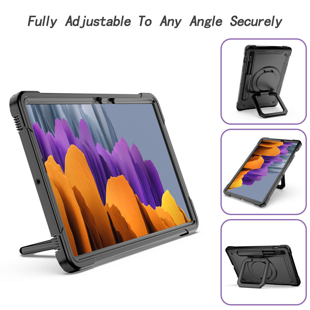 ARMOR-X Samsung Galaxy Tab S7 SM-T870 / SM-T875 / SM-T876B shockproof case, impact protection cover with folding grip kickstand for comfortable viewing and typing angle.