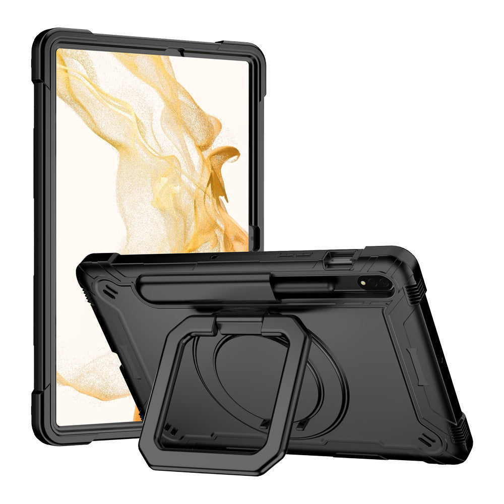ARMOR-X Samsung Galaxy Tab S8 SM-X700 / SM-X706 shockproof case, impact protection cover. Rugged case with folding grip kick stand. Hand free typing, drawing, video watching.