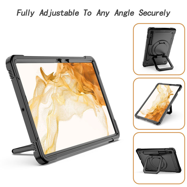 ARMOR-X Samsung Galaxy Tab S8 SM-X700 / SM-X706 shockproof case, impact protection cover with folding grip kickstand for comfortable viewing and typing angle.