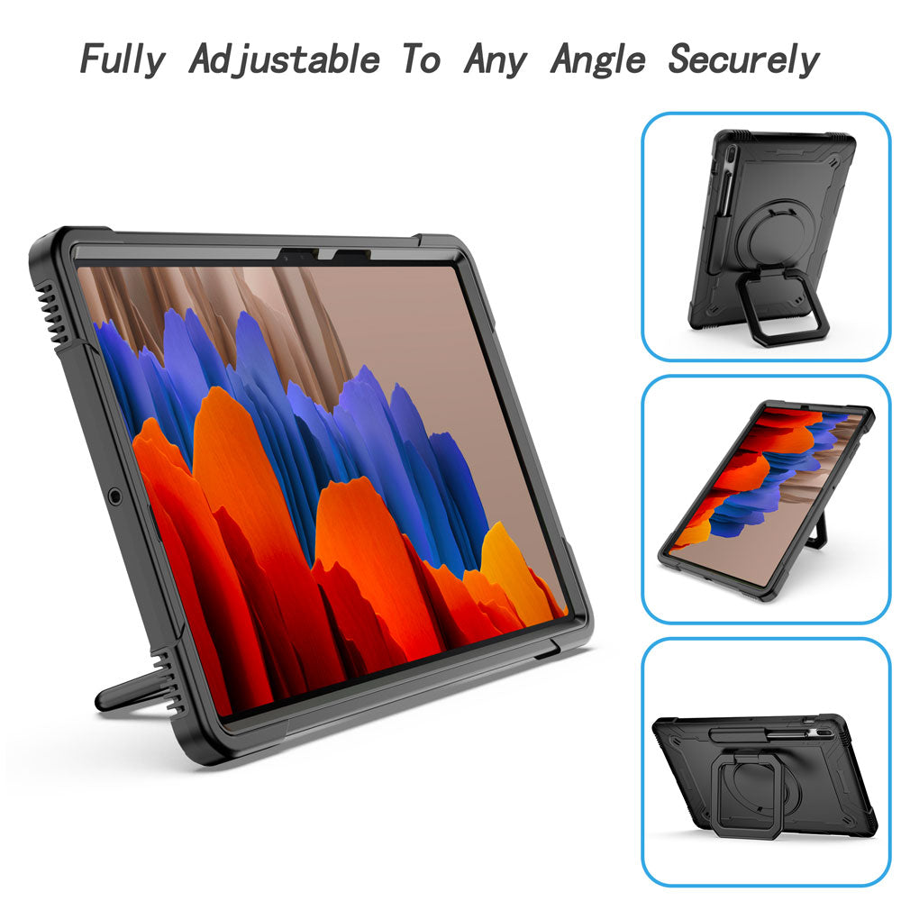 ARMOR-X Samsung Galaxy Tab S7 Plus S7+ SM-T970 / T975 / T976B shockproof case, impact protection cover with folding grip kickstand for comfortable viewing and typing angle.