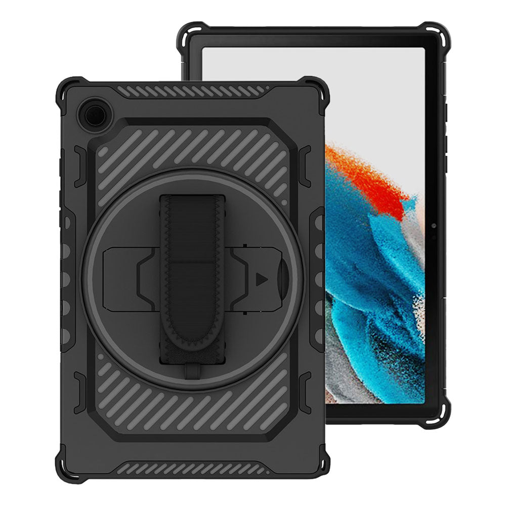 ARMOR-X Samsung Galaxy Tab A8 SM-X200 / X205 shockproof case, impact protection cover with hand strap and kick stand.
