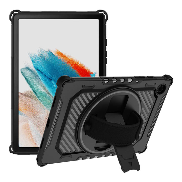 ARMOR-X Samsung Galaxy Tab A8 SM-X200 / X205 shockproof case, impact protection cover with hand strap and kick stand.