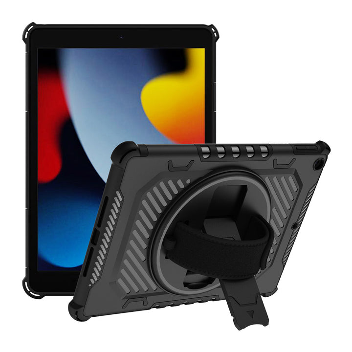ARMOR-X iPad 10.2 (9TH GEN.) 2021 shockproof case, impact protection cover with hand strap and kick stand.