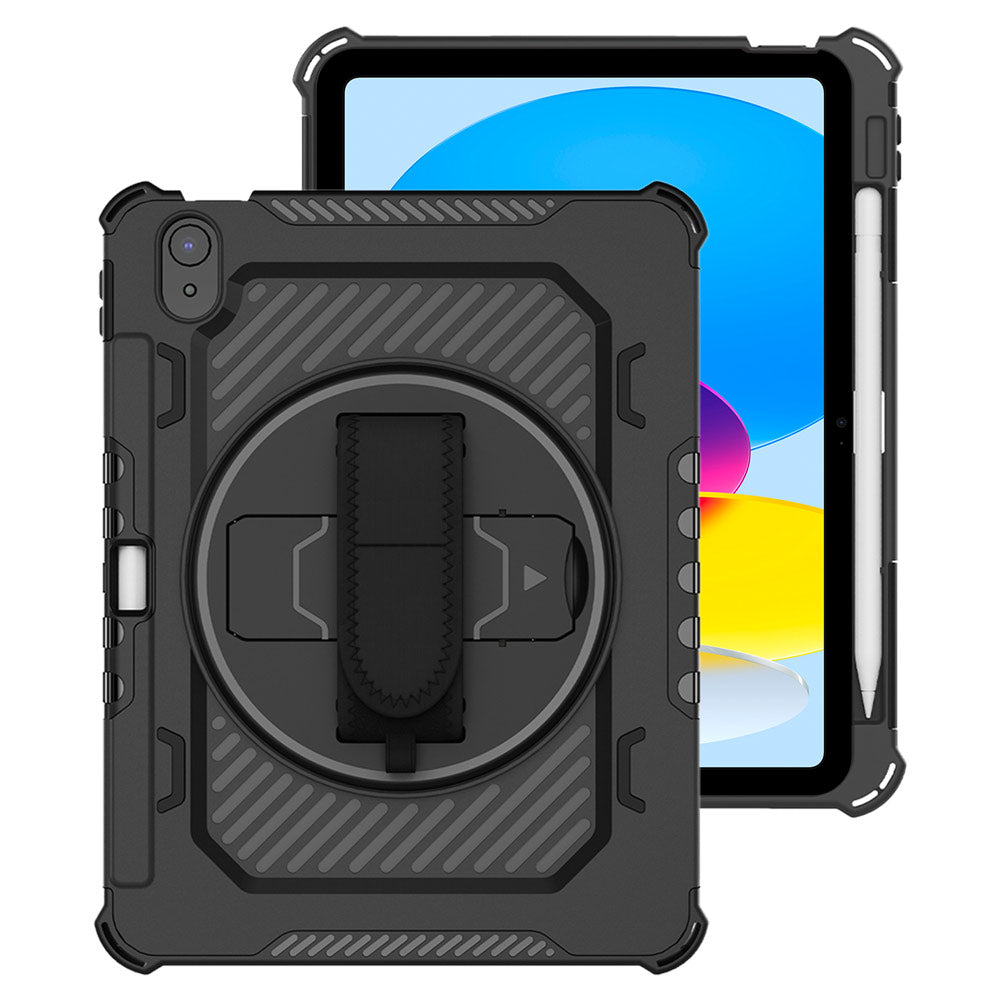 ARMOR-X iPad 10.9 (10th Gen.) shockproof case, impact protection cover with hand strap and kick stand.