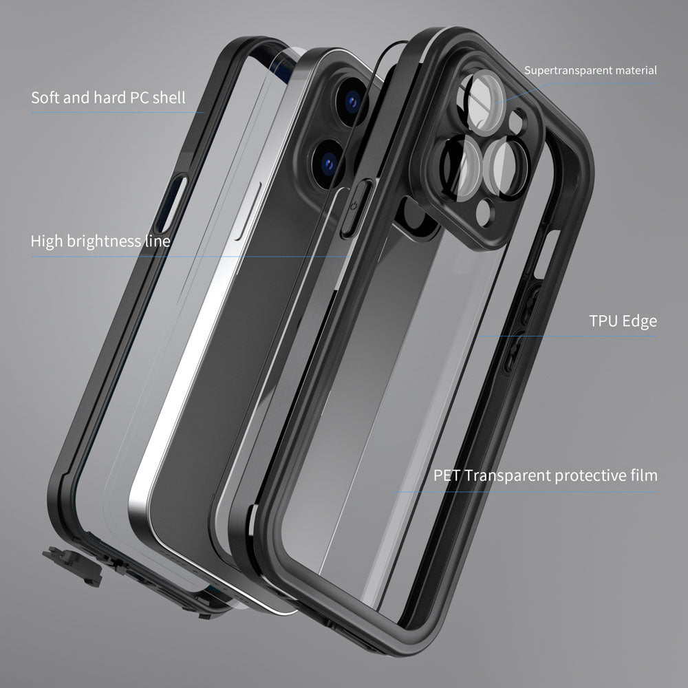 ARMOR-X iPhone 14 Pro Max Waterproof Case IP68 shock & water proof Cover. High quality TPU and PC material ensure fully protected from extreme environment - snow, ice, dirt & dust particles.