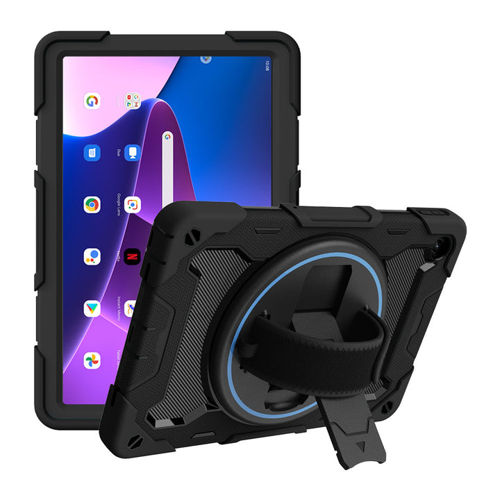 ARMOR-X Lenovo Tab M10 Plus 10.6 ( Gen3 ) TB125FU shockproof case, impact protection cover with hand strap and kick stand. One-handed design for your workplace.