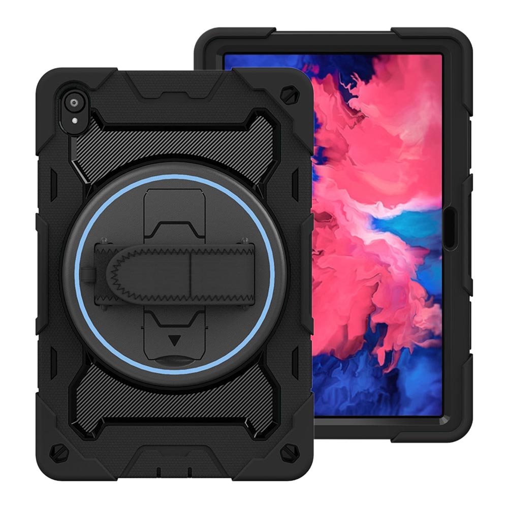 ARMOR-X Lenovo Tab P11 Plus TB-J616 shockproof case, impact protection cover with hand strap and kick stand. One-handed design for your workplace.