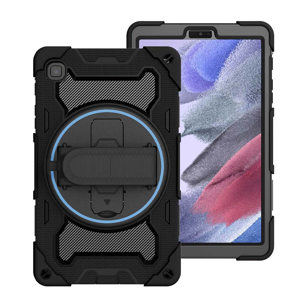 ARMOR-X Samsung Galaxy Tab A7 Lite 8.7 SM-T220 / T225 shockproof case, impact protection cover with hand strap and kick stand. One-handed design for your workplace.