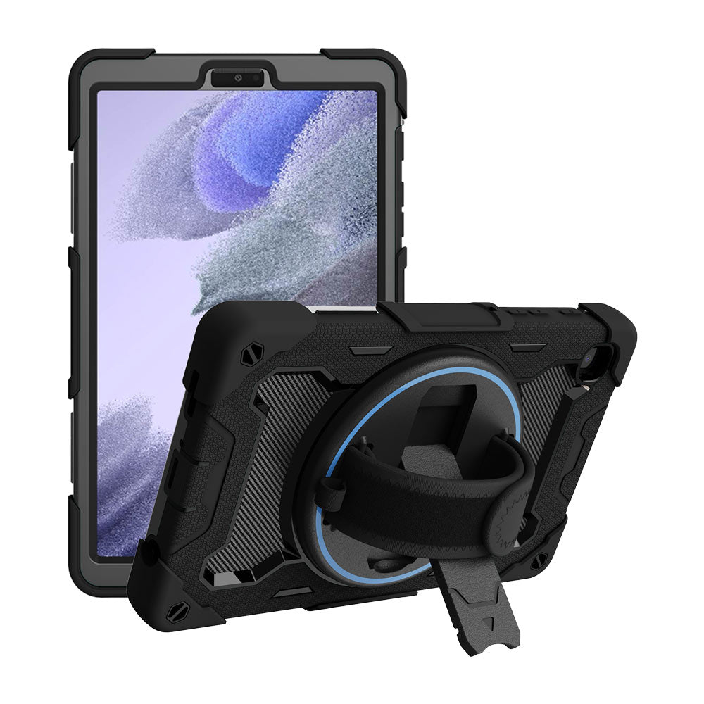 ARMOR-X Samsung Galaxy Tab A7 Lite 8.7 SM-T220 / T225 shockproof case, impact protection cover with hand strap and kick stand. One-handed design for your workplace.