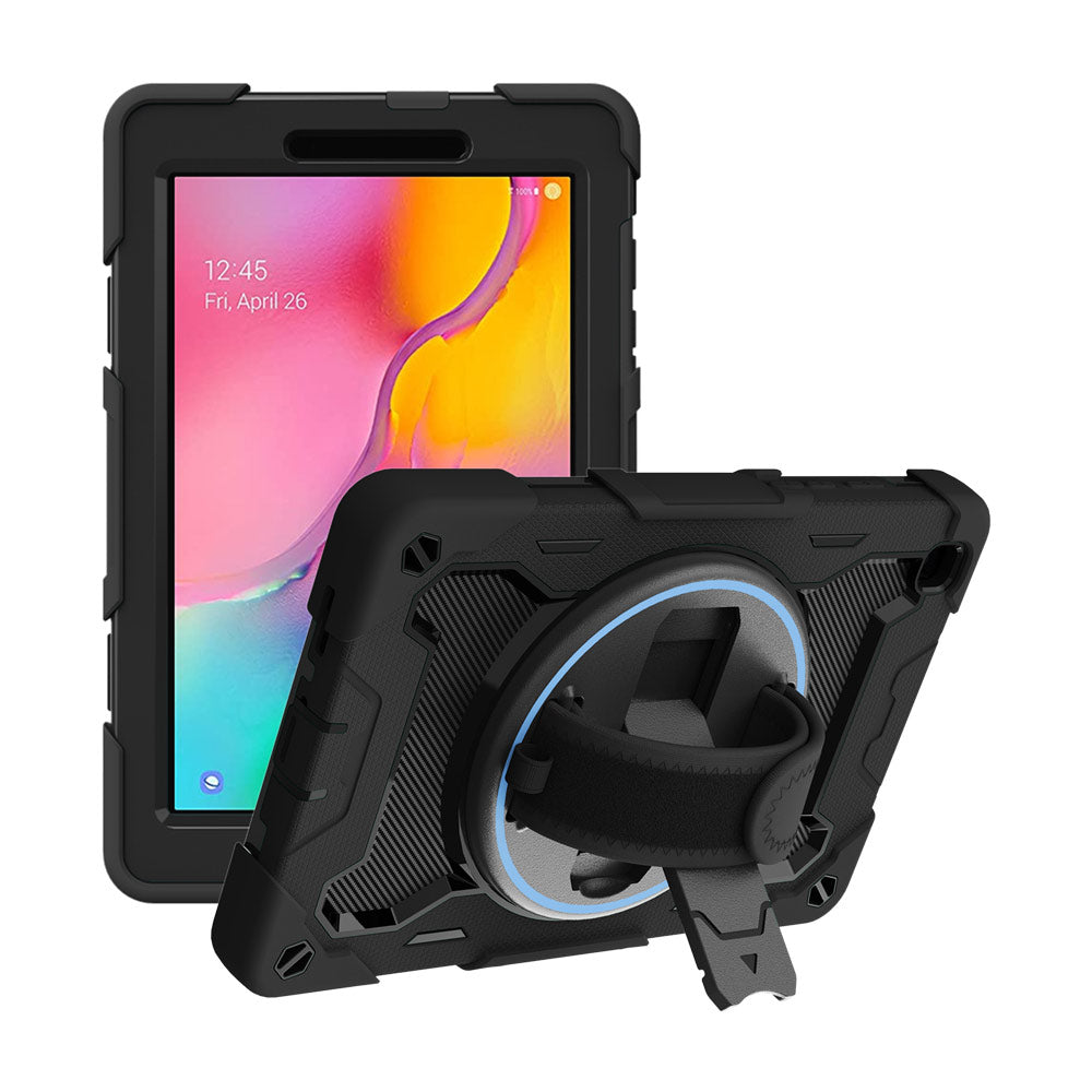 ARMOR-X Samsung Galaxy Tab A 8.0 (2019) T290 T295 shockproof case, impact protection cover with hand strap and kick stand. One-handed design for your workplace.