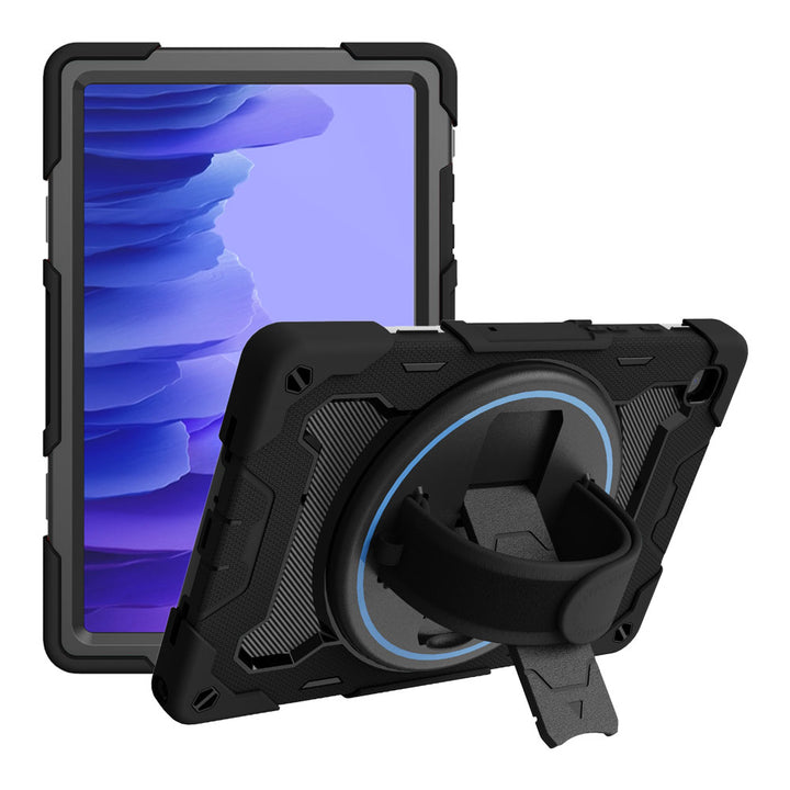 ARMOR-X Samsung Galaxy Tab A7 10.4 SM-T500 T505 T507 (2020) / A7 10.4 SM-T509 (2022) shockproof case, impact protection cover with hand strap and kick stand. One-handed design for your workplace.