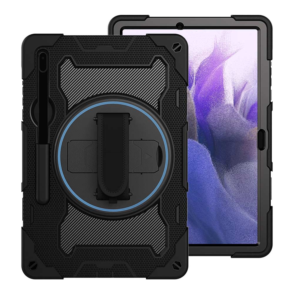 ARMOR-X Samsung Galaxy Tab S7 FE SM-T730 / T733 / T736B / T735NZ shockproof case, impact protection cover with hand strap and kick stand. One-handed design for your workplace.