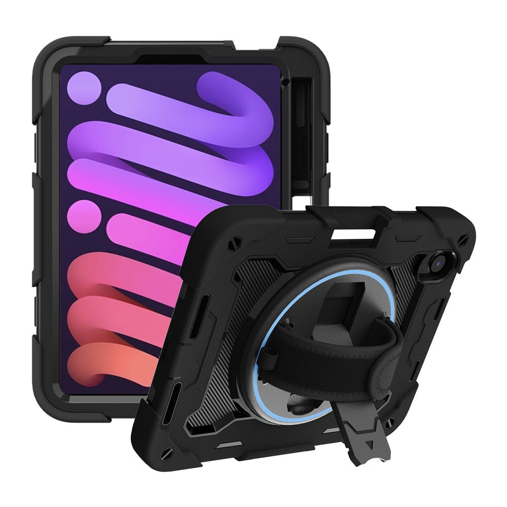 ARMOR-X iPad mini 6 shockproof case, impact protection cover with hand strap and kick stand. One-handed design for your workplace.