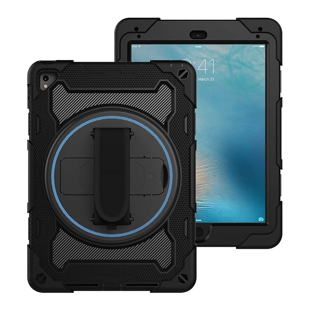 ARMOR-X iPad Pro 9.7 2016 shockproof case, impact protection cover with hand strap and kick stand. One-handed design for your workplace.
