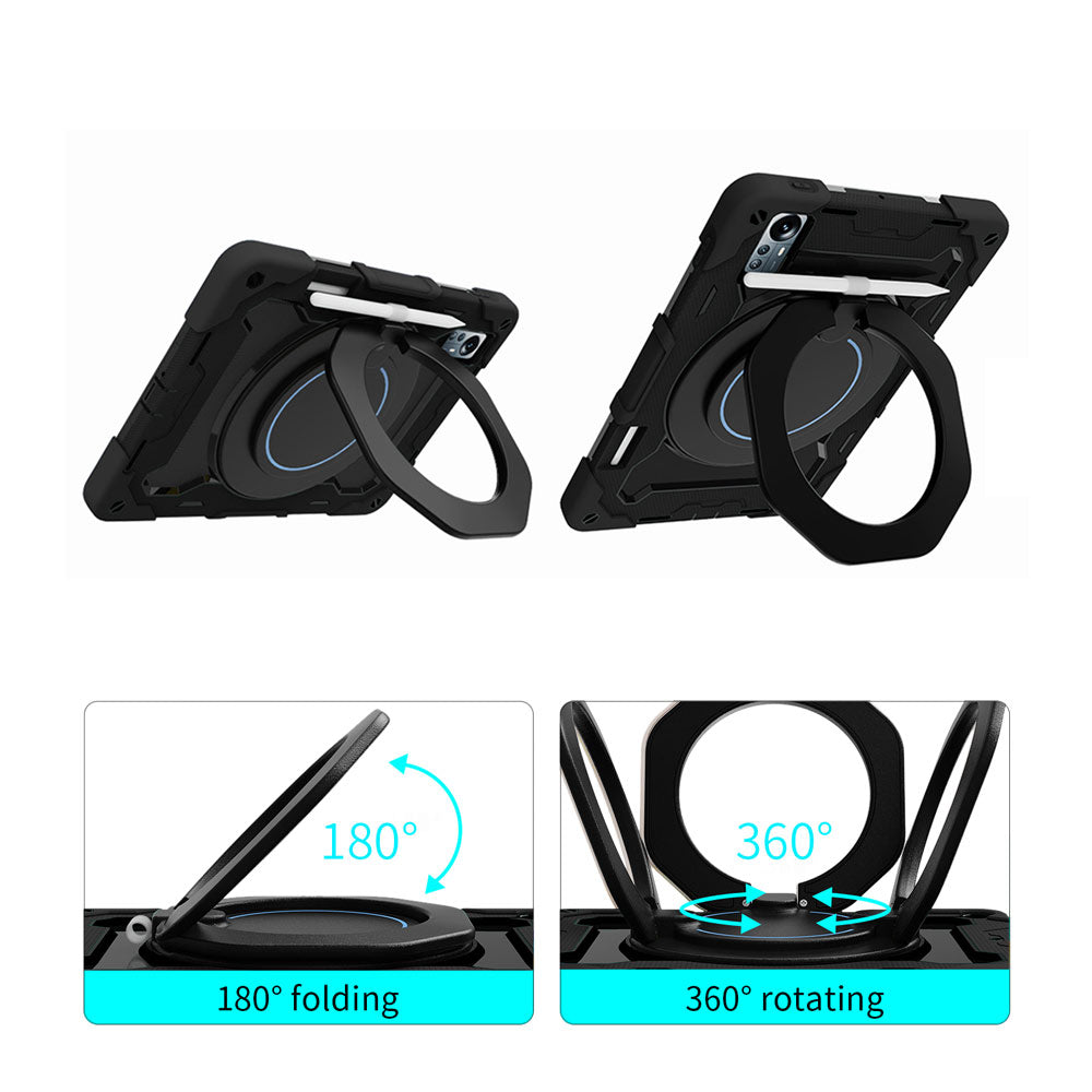 ARMOR-X Xiaomi Mi Pad 5 Pro 12.4" shockproof case, impact protection cover with kickstand and folding grip. Folding grip kickstand support both portrait and landscape mode.
