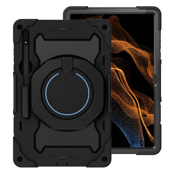 ARMOR-X Samsung Galaxy Tab S8 Ultra SM-X900 / X906 shockproof case, impact protection cover. Rugged case with kick stand. Hand free typing, drawing, video watching.