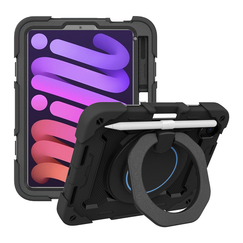 ARMOR-X Apple iPad mini 6 shockproof case, impact protection cover. Rugged case with kick stand. Hand free typing, drawing, video watching.