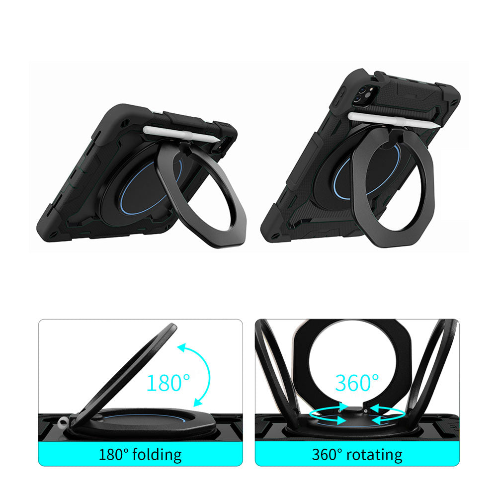 ARMOR-X Apple iPad Pro 11 ( 1st / 2nd / 3rd / 4th Gen. ) 2018 / 2020 / 2021 / 2022 shockproof case, impact protection cover with kickstand and folding grip. Folding grip kickstand support both portrait and landscape mode. 