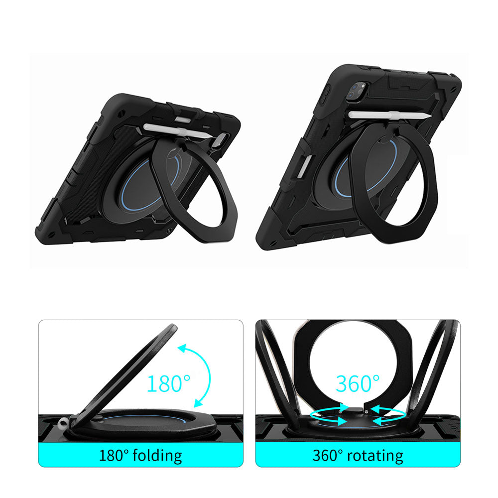 ARMOR-X Apple iPad Pro 12.9 ( 3rd / 4th / 5th / 6th Gen. ) 2018 / 2020 / 2021 / 2022 shockproof case, impact protection cover with kickstand and folding grip. Folding grip kickstand support both portrait and landscape mode.