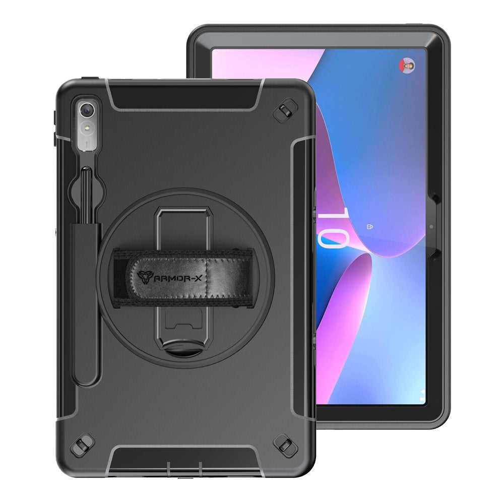 ARMOR-X Lenovo Tab P11 Pro Gen 2 TB132FU shockproof case, impact protection cover with hand strap and kick stand. One-handed design for your workplace.