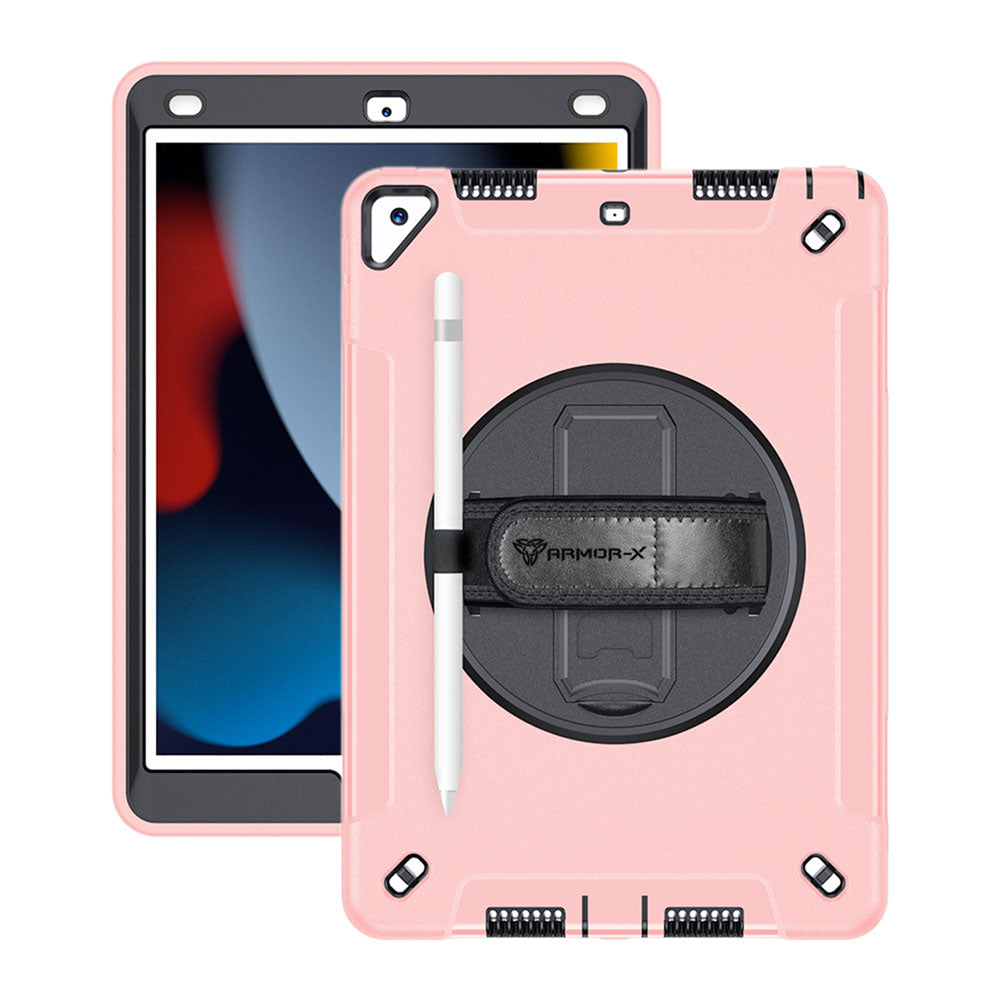 Universal Case Compatible with iPad 10.2 (8th/7th Generation) /iPad Air  (3rd Generation) /iPad Pro (10.5 Inch) - Drop Proof Shockproof Case with  Hand Strap Rotate Kickstand Protective Cover (02 Pink) 