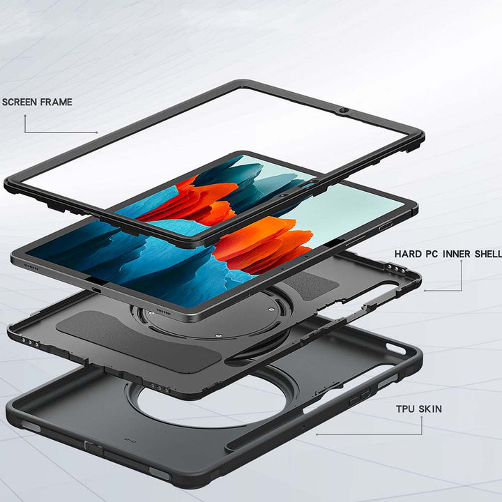 RON-SS-S7_S8 | Samsung Galaxy Tab S8 SM-X700 / SM-X706 | Rugged kids case with kick-stand & pencil Holder & folding grip