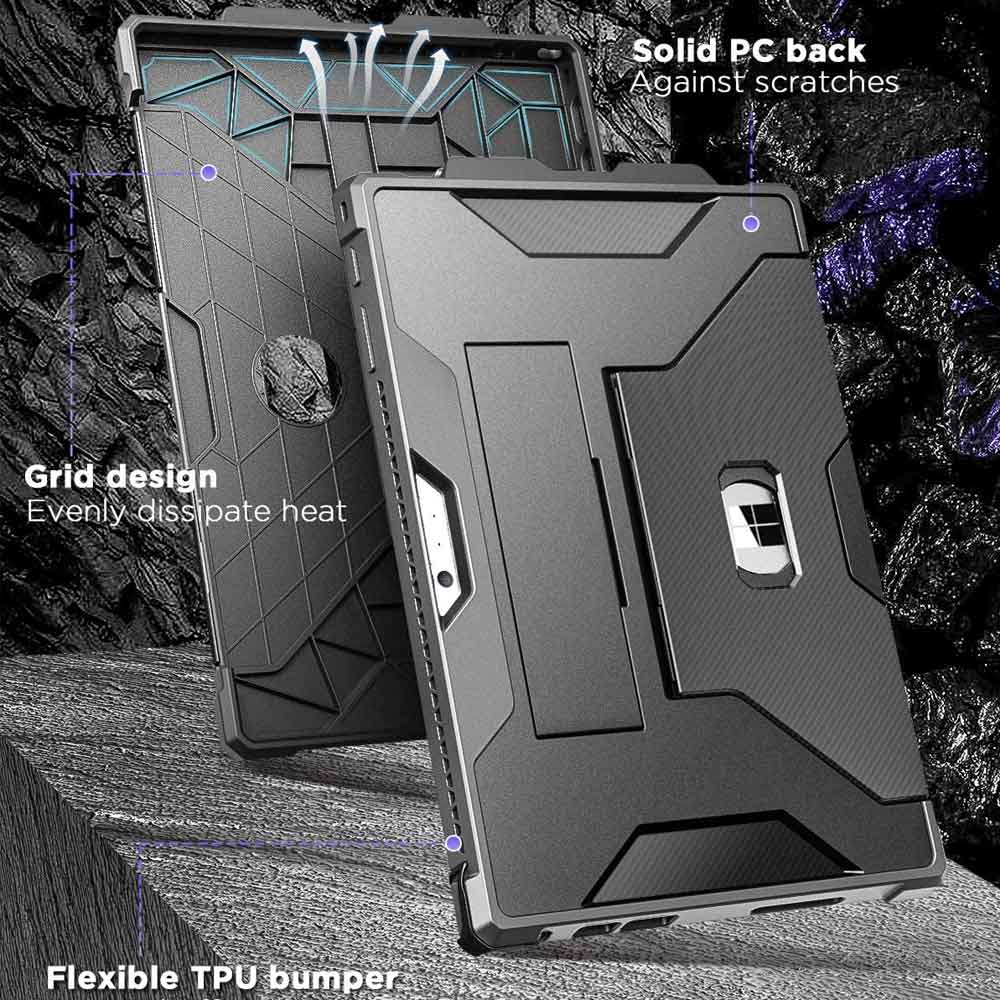 ARMOR-X Microsoft Surface Pro 7 / 7 Plus / 6 / 5 / 4 Shockproof Case With Kickstand. Designed with PC hard shell + flexible TPU material, works great to protect against accidental drops, bumps and falls.