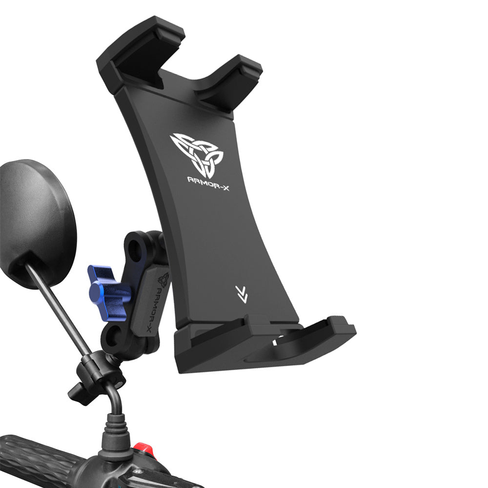 ARMOR-X Motorcycle Mirror Tube Universal Mount for tablet. It accommodates tube 8mm to 22mm in diameter.