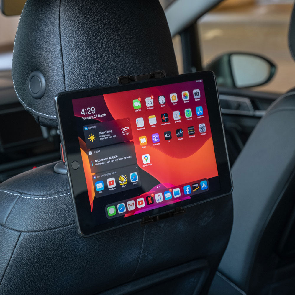 ARMOR-X Back Seat Mount for Tablet. Ideal for rear passengers watching movies, reading e-books, playing games, etc. during road trips.