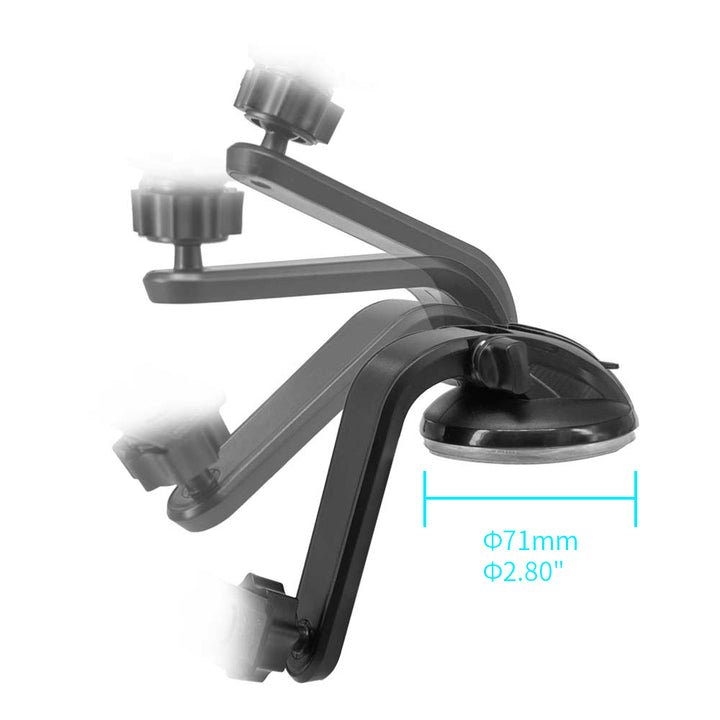 ARMOR-X Car Dashboard Suction Mount. Highly flexible 360° rotation with an adjustable clamp head and 140° up and down adjustment.