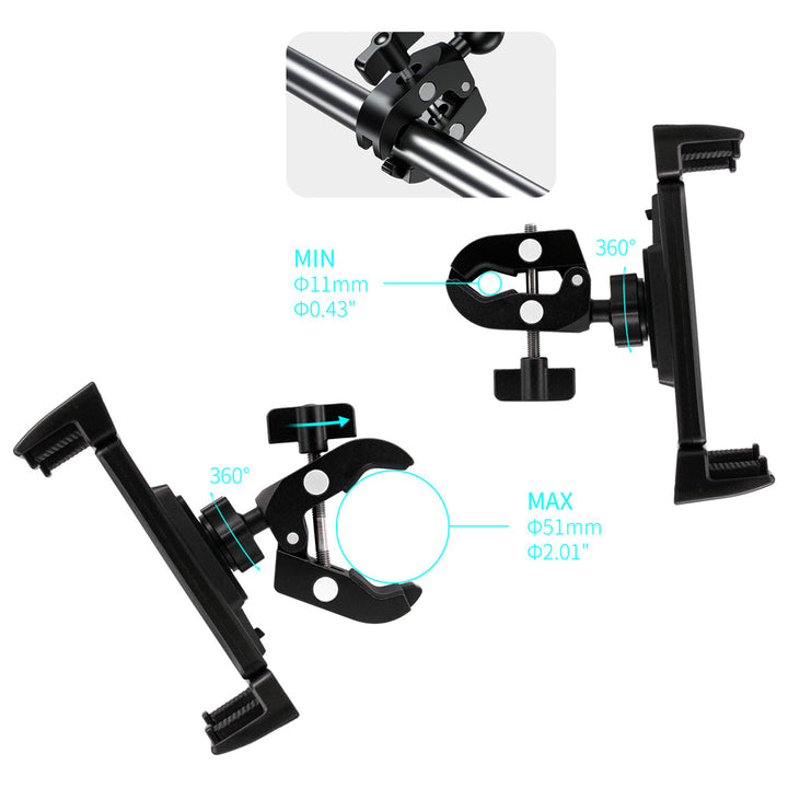 ARMOR-X Quick Release Handle Bar Universal Mount for tablet, quickly clamp to rails and bars ranging from 0.43" to 2.01" in outer diameter.