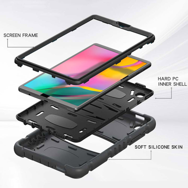 ARMOR-X Samsung Galaxy Tab A 10.1 (2019) T510 T515 shockproof case, impact protection cover with kick stand. Rugged case with kick stand. Ultra 3 layers impact resistant design.