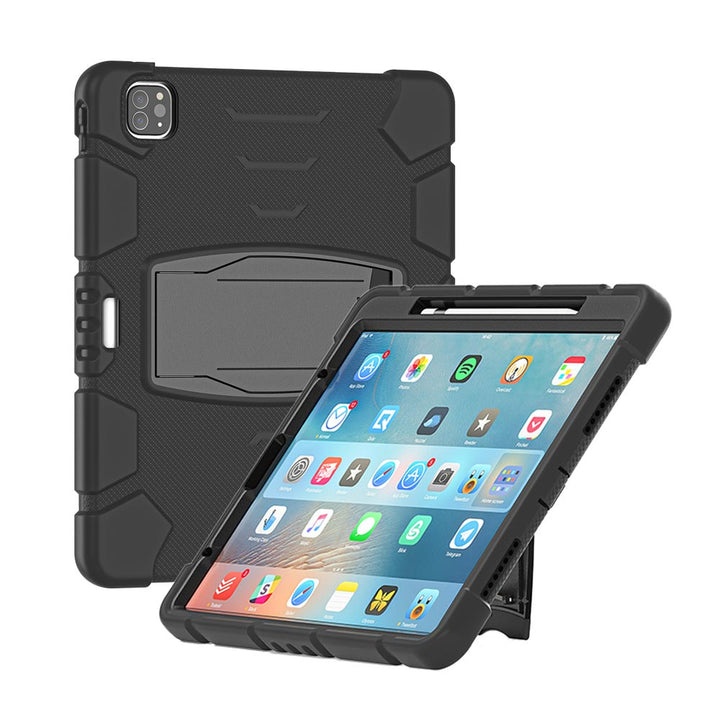 ARMOR-X iPad Pro 12.9 ( 3rd / 4th Gen. ) 2018 / 2020 shockproof case, impact protection cover with kick stand. Rugged case with kick stand. Hand free typing, drawing, video watching.