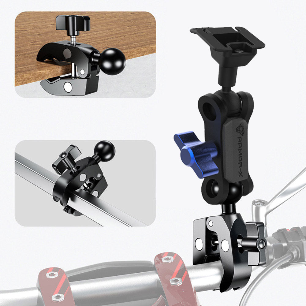 ARMOR-X Quick Release Handle Bar Mount for tablet, quickly clamp to rails and bars ranging from 0.43" to 2.01" in outer diameter.