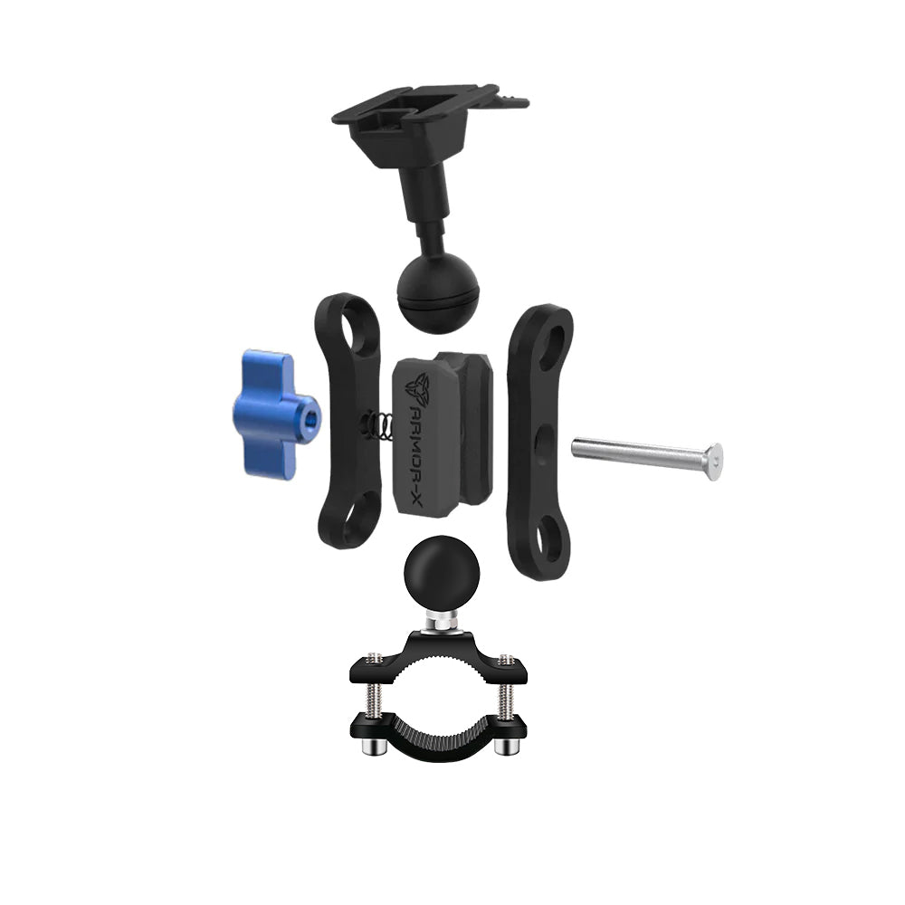 ARMOR-X Handlebar Rail Mount for tablet, tool-free installation & removal.