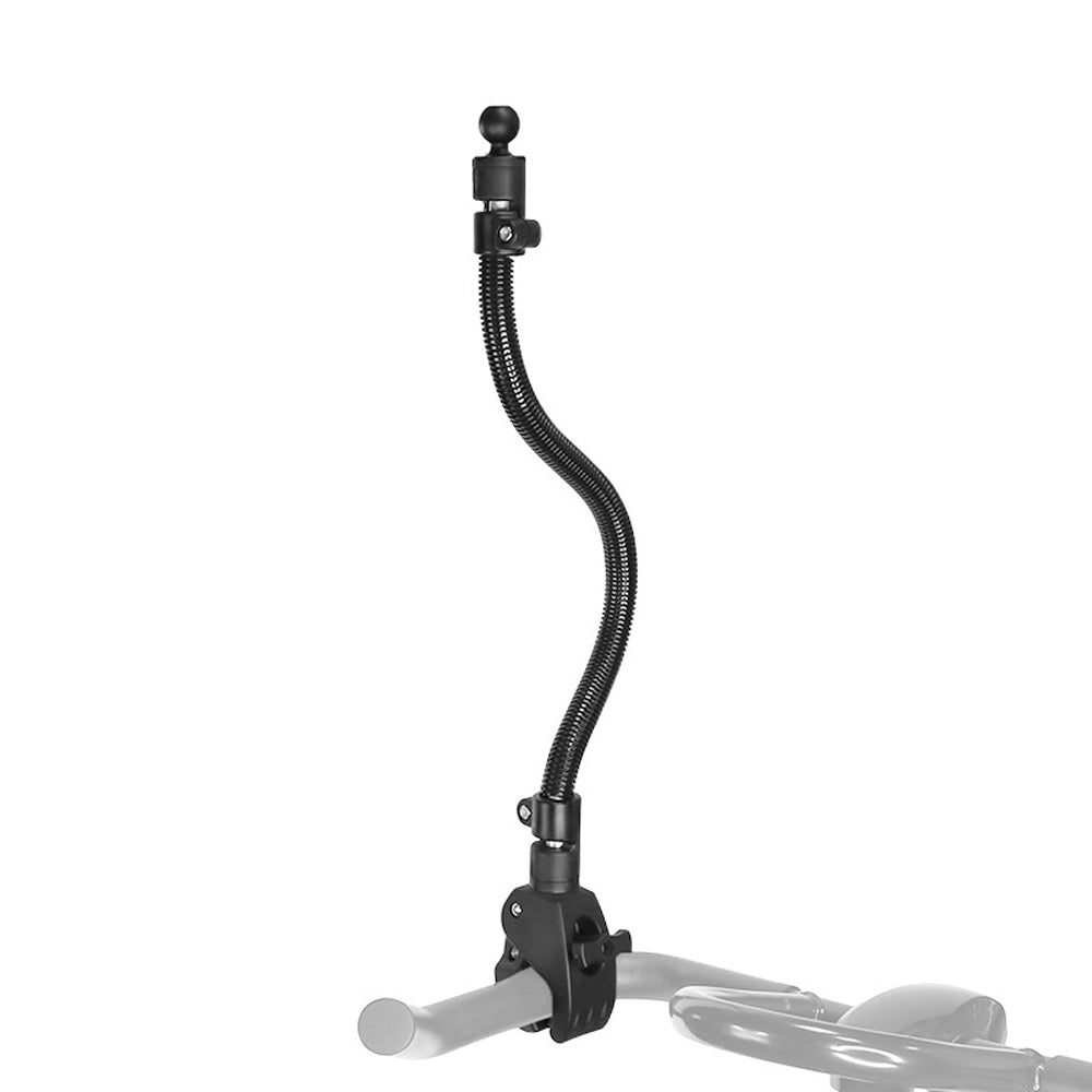 ARMOR-X Adjustable Gooseneck Tough Clamp Mount Base. Mounting on the handlebars of bikes, motorcycles, ATV, strollers, golf carts and electric scooters.