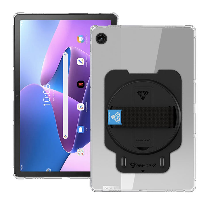 ARMOR-X Lenovo Tab M10 Plus 10.6 ( Gen3 ) TB125FU shockproof case, impact protection cover with hand strap and kick stand. One-handed design for your workplace.