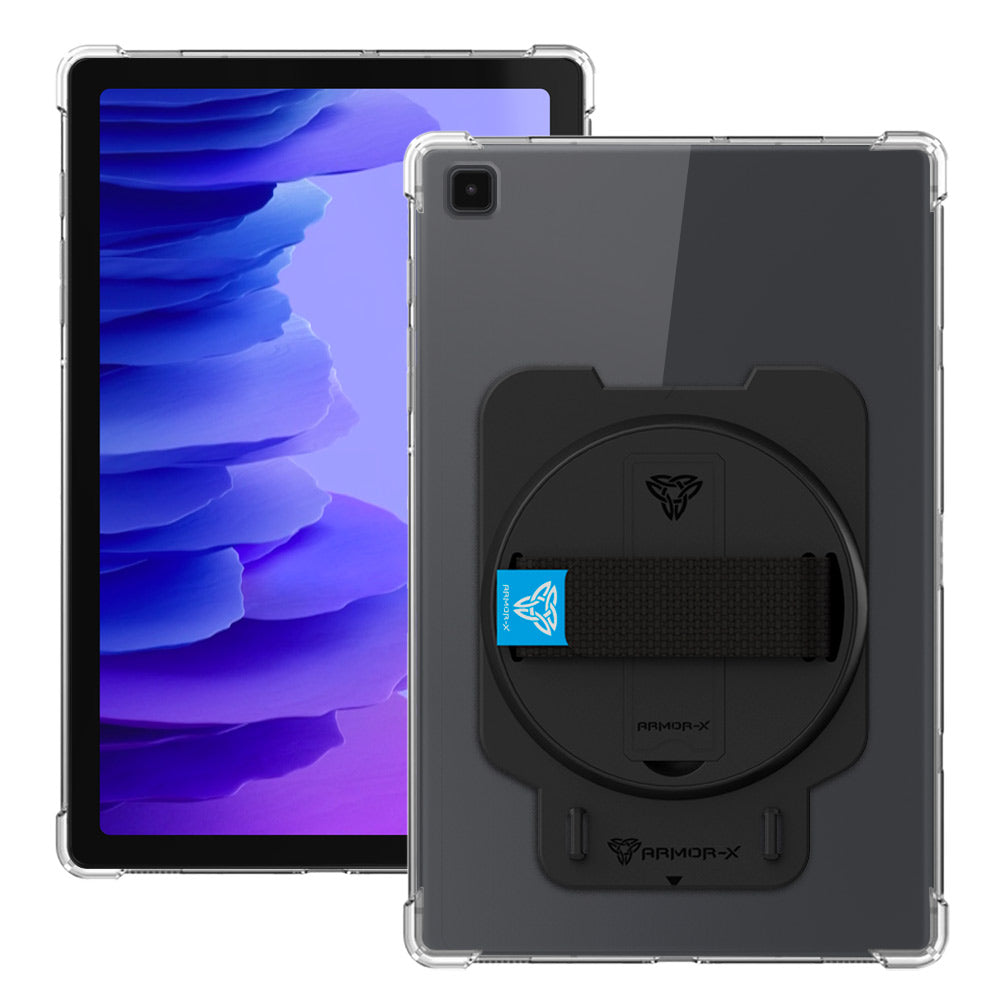 ARMOR-X Samsung Galaxy Tab A7 10.4 SM-T500 / T505 / T507 shockproof case, impact protection cover with hand strap and kick stand. One-handed design for your workplace.