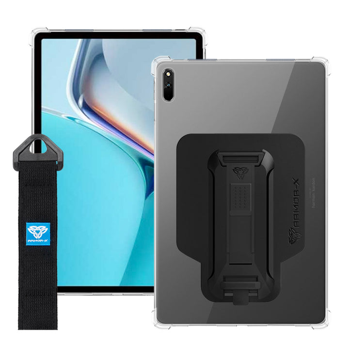 ARMOR-X Huawei MatePad 11 (2021) DBY-W09 shockproof case, impact protection cover with hand strap and kick stand. One-handed design for your workplace.