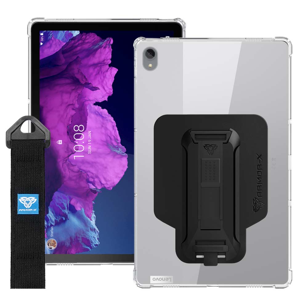 ARMOR-X Lenovo Tab P11 plus TB-J616 shockproof case, impact protection cover with hand strap and kick stand. One-handed design for your workplace.