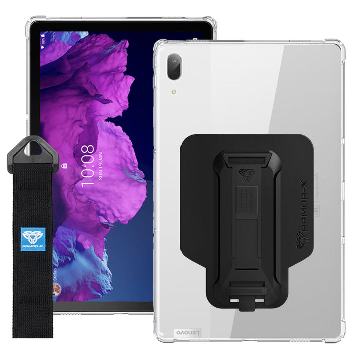 ARMOR-X Lenovo Tab P11 Pro TB-J706 shockproof case, impact protection cover with hand strap and kick stand. One-handed design for your workplace.