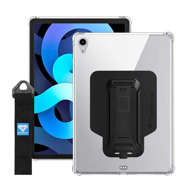 ARMOR-X iPad Air 4 2020 / Air 5 2022 shockproof case, impact protection cover with hand strap and kick stand. One-handed design for your workplace.
