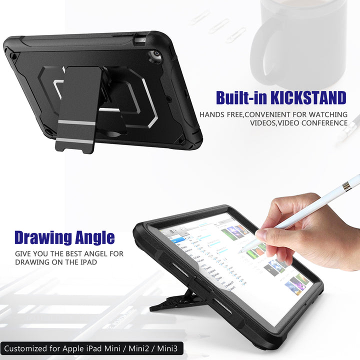 iPad mini 3 / mini 2 / mini 1 | Dual layers shockproof rugged case with kick-stand & Pen Holder