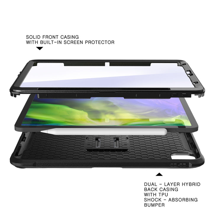 CLN-iPad-PR64 | iPad Pro 11 ( 1st / 2nd / 3rd Gen. ) 2018/2020/2021 | Dual layers shockproof rugged case with kick-stand & Wireless Charging Pen Holder