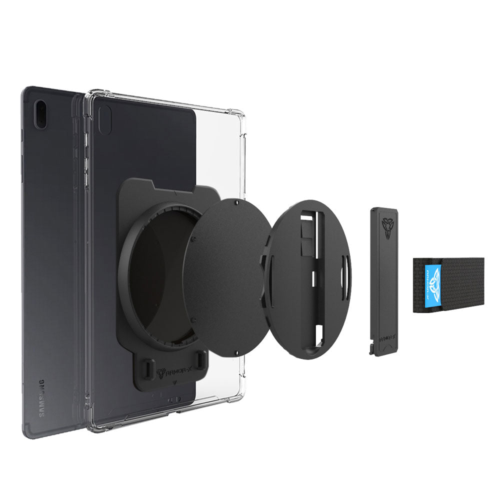 DUN-SS-T970 | Samsung Galaxy Tab S7 Plus S7+ SM-T970 / T975 / T976B | Ultra Slim 4 Corner Shockproof Case With Hand Strap & Kick-stand